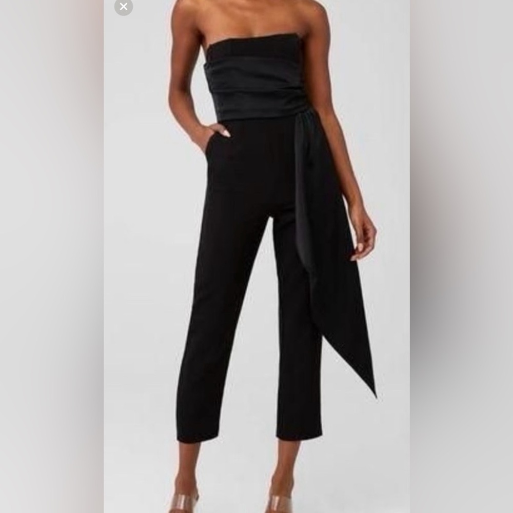 Steve Madden Black Strapless Satin-Trim Jumpsuit